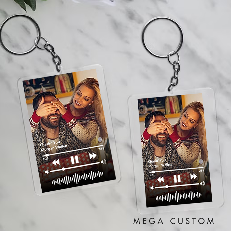 Personalized Keychain and Your Photo and Your Song and Uniquely Yours and Personalized Scannable Music Keychain