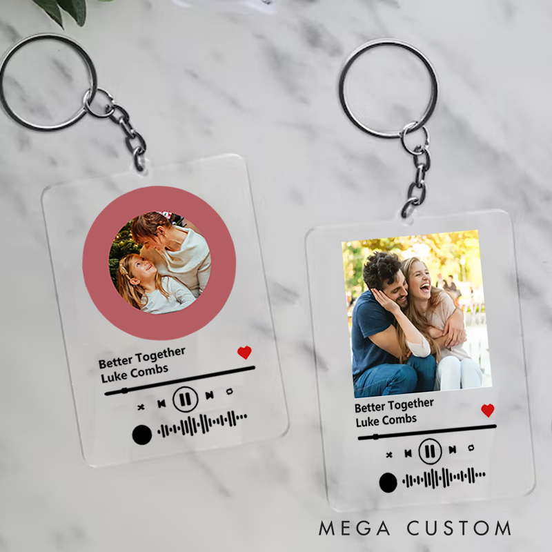 Personalized Photo Keychain and Custom Song Plaque Keychain and Music Acrylic Plaque