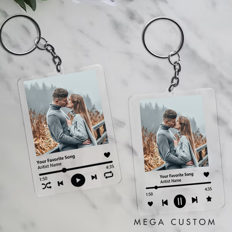 Personalized Keychain and Your Photo and Your Song and Uniquely Yours and Personalized Scannable Music Keychain