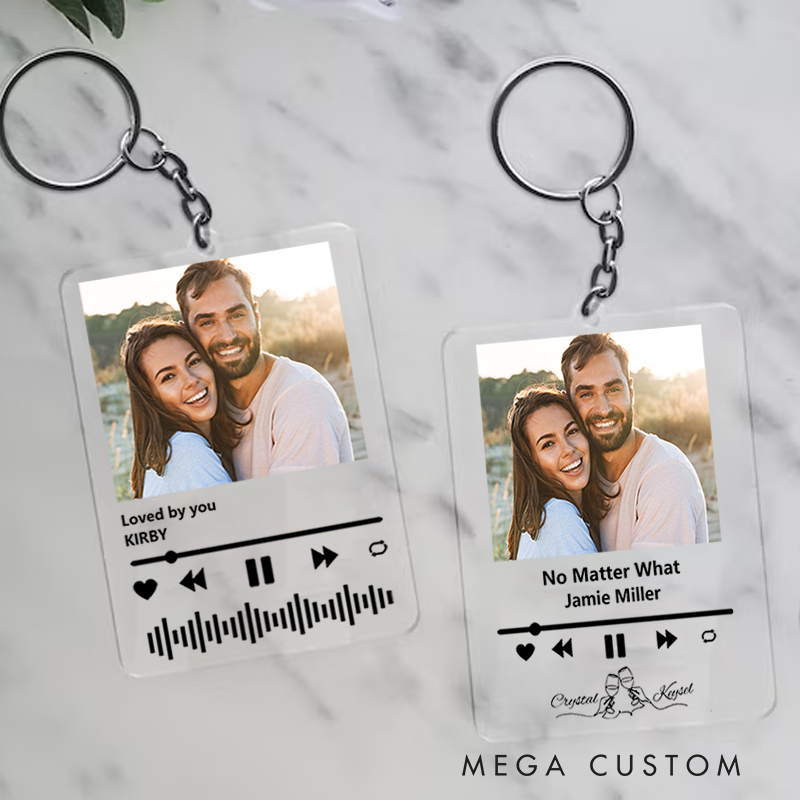 Personalized Keychain and Your Photo and Your Song and Uniquely Yours and Personalized Scannable Music Keychain