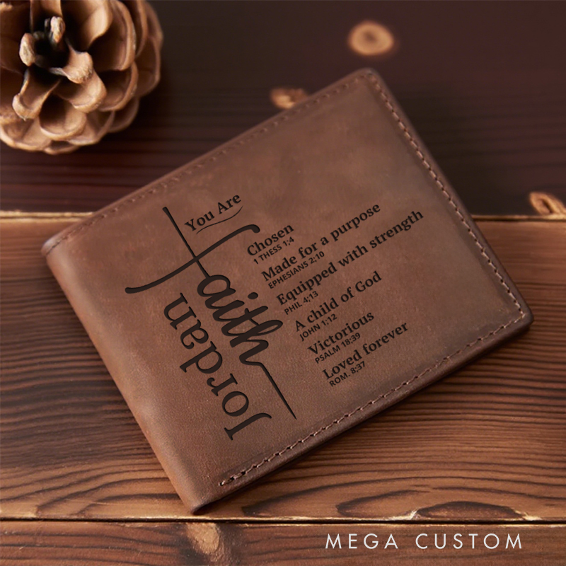 Personalized Leather Cross Bifold Wallet with Multi Pocket Christian Baptism Birthday Gift for Christians Confirmation Gift 