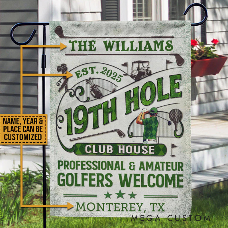 Personalized Outdoor Golf Flag with Customizable Name Year and Place  
