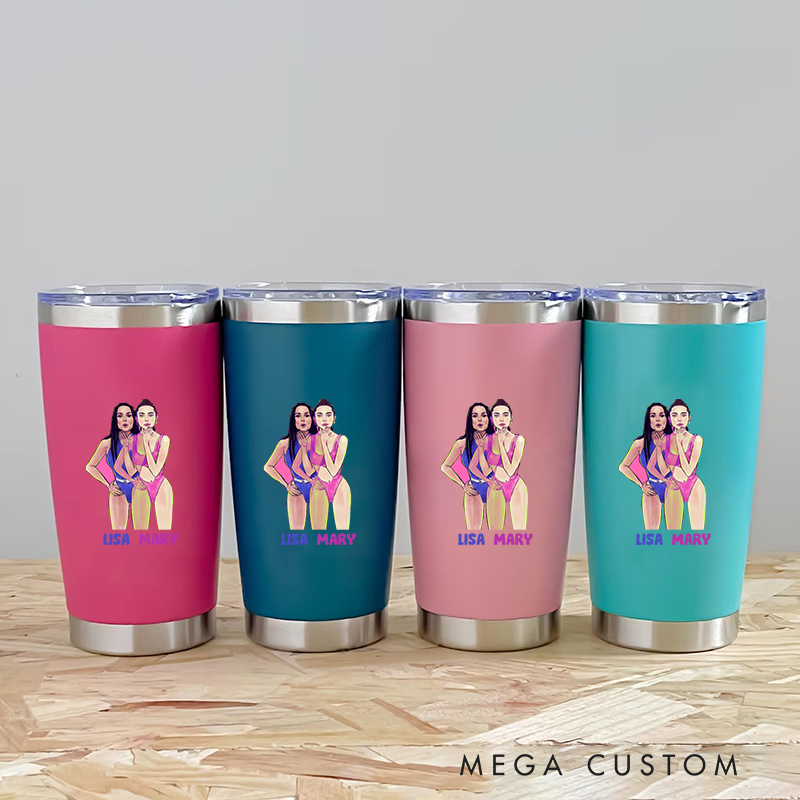 Personalized Fitness Tumbler Coffee Stainless Steel Tumbler with Bikini Girls Bestie Partner for Fitness Enthusiasts Bodybuilders and Gym Lovers