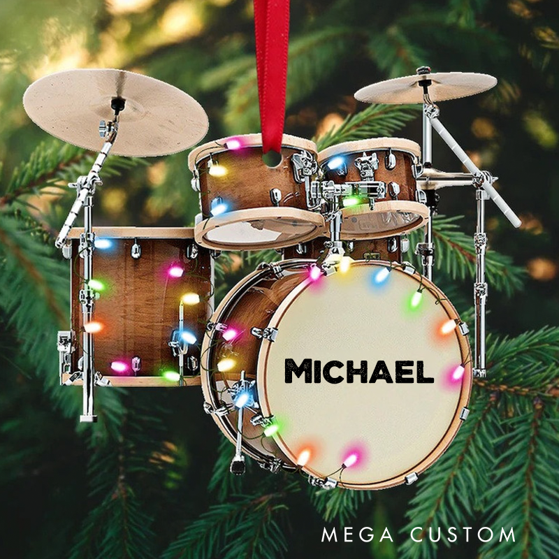 Personalized Drum Kit With Christmas Lights Personalized Christmas Ornament and Drum Kit Ornament and Christmas Gift and Drum Flat Ornament