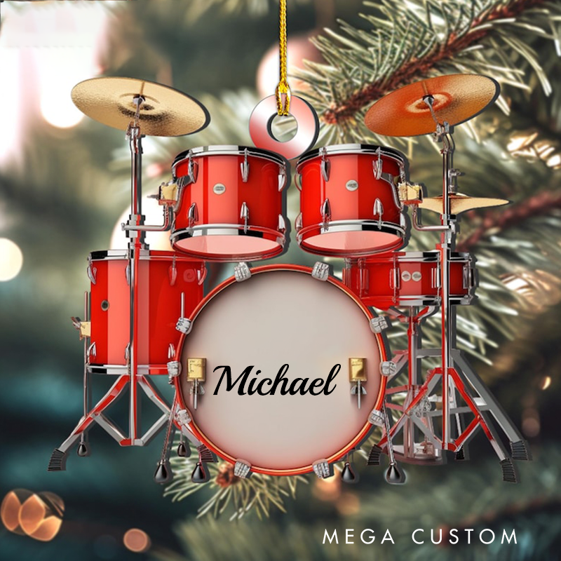 Personalized Name Red Drum Set Christmas Ornament and Christmas Tree Hanging Decor and Gift for Drummer Player