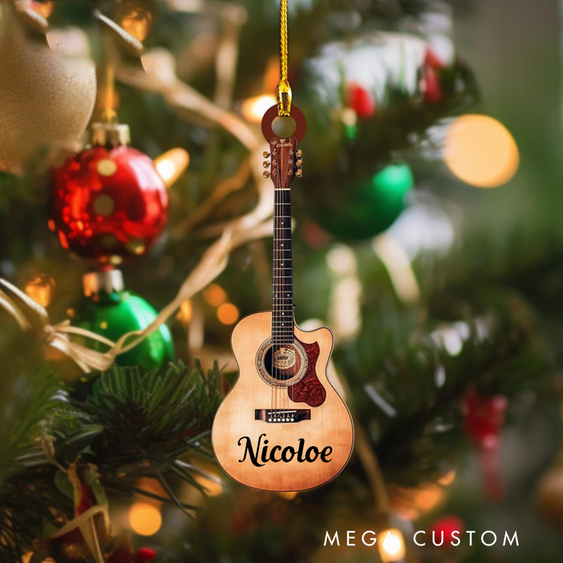 Personalized Name Classic Guitar Christmas Ornament and Christmas Tree Hanging Decor and Guitar Lover Gift