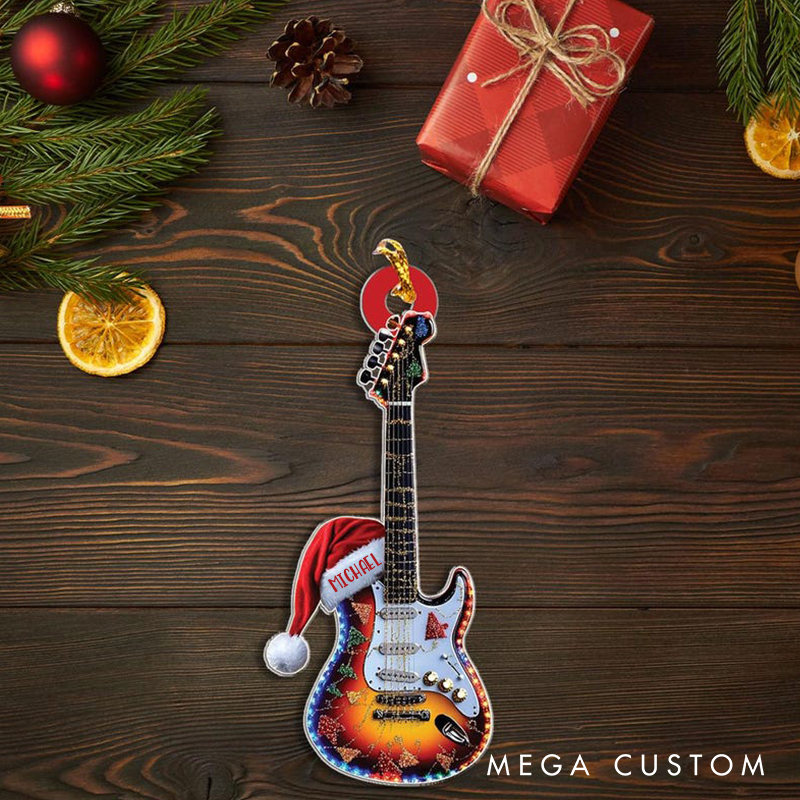 Personalized Name Classic Guitar Christmas Ornament and Christmas Tree Hanging Decor and Guitar Lover Gift