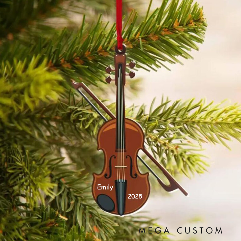 Personalized Acoustic Guitar Ornament and Guitar Christmas Tree Decoration and Christmas Gift for Guitarist and Guitar Player Gift