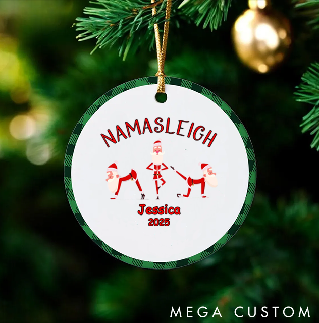 Personalized Christmas Ornament with Fun NAMASLEIGH Santa Yoga Design Christmas Ornament Gift for Yoga Lover