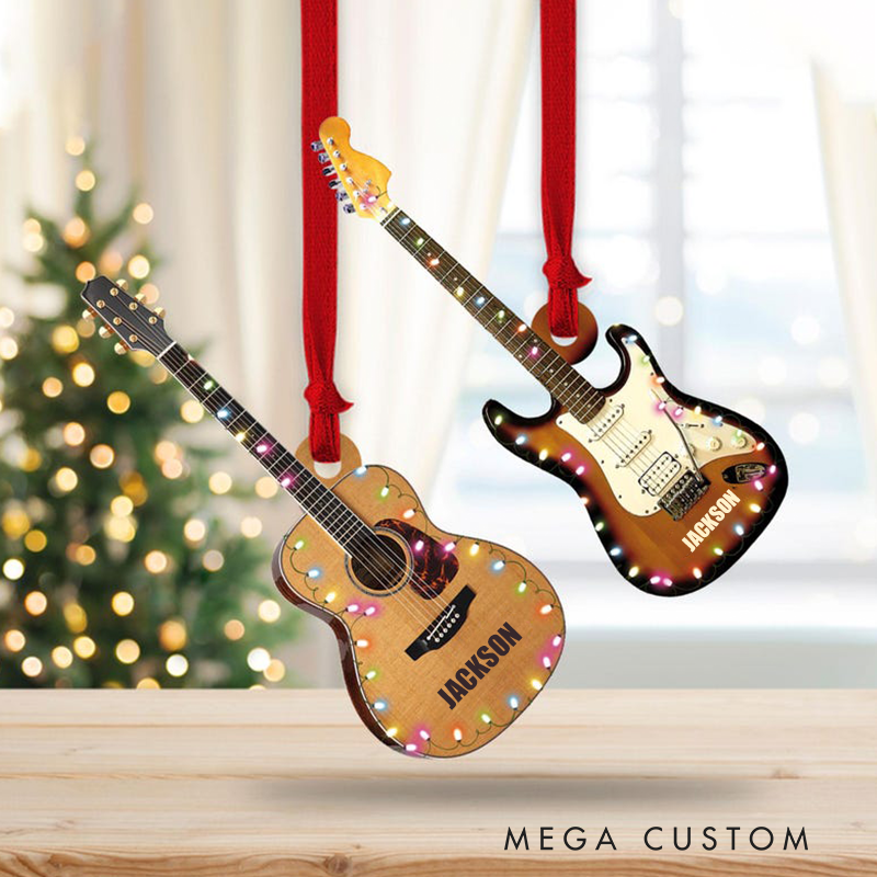 Personalized Guitar Ornament and Guitar Christmas Ornament and Guitar Xmas Decor and Christmas Gift for Music Lovers