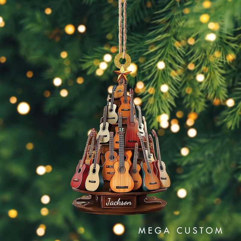 Personalized Classic Guitar 2D Flat Ornament and Guitar Christmas Ornament and Guitar Xmas Decor and Christmas Gift for Music Lovers