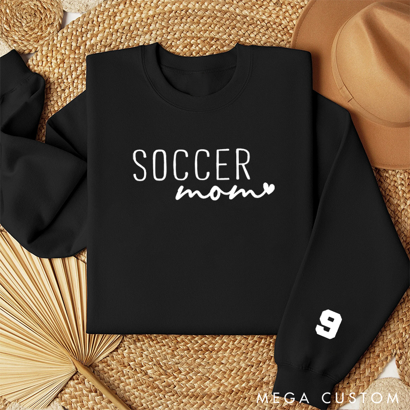 Personalized Soccer Mom Sweatshirt with Custom Number and Minimalist Heart Design