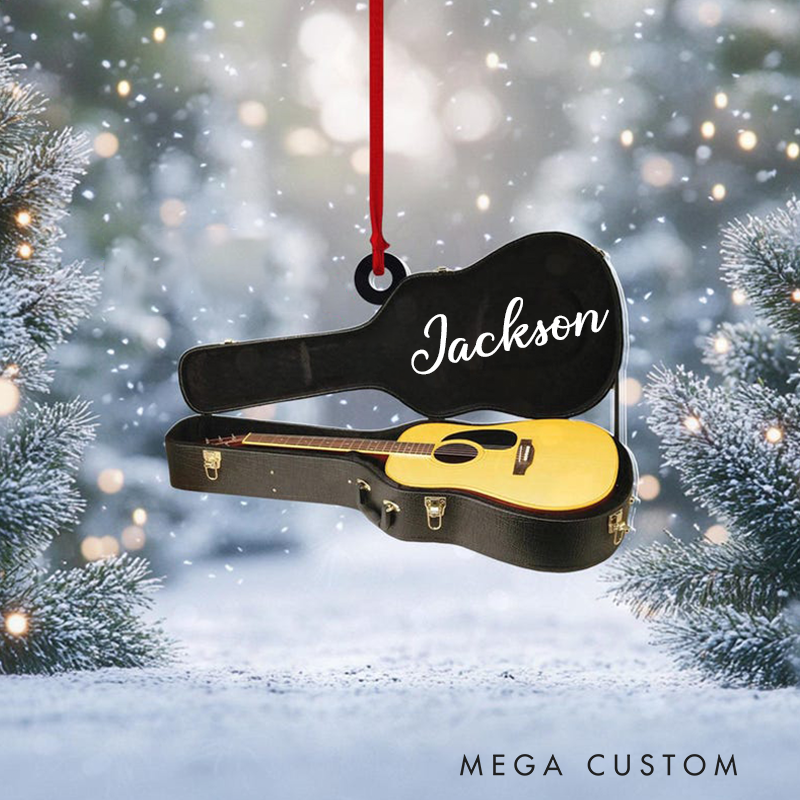 Personalized Acoustic Guitar Christmas Tree Ornament and Christmas Gift for Guitarist and Guitar Player Gift and Classic Guitar Ornament