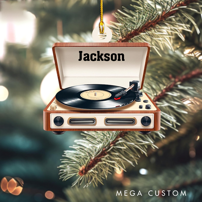 Personalized Name Vinyl Record Player Christmas Ornament and Christmas Tree Hanging Decor and Gift for Vinyl Lovers