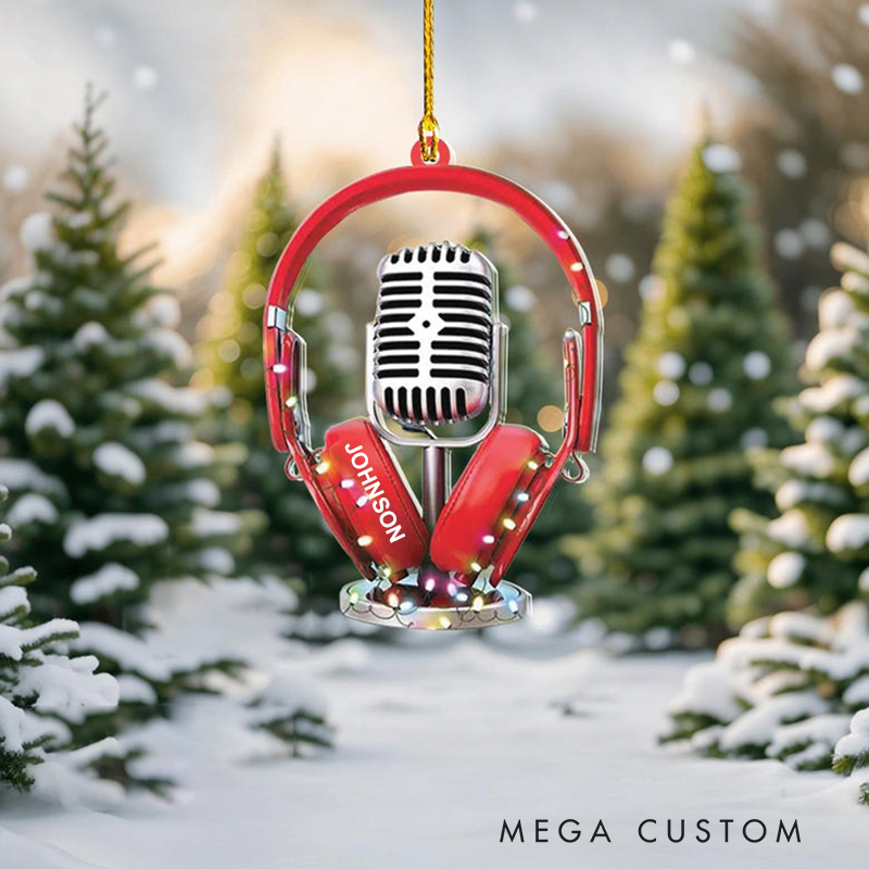 Personalized Microphone Light Christmas Ornament and Microphone Xmas and Microphone Ornament Hanging Tree and Gift for Lover Music