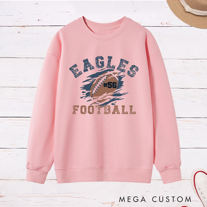 Personalized American Football Sweatshirt with Custom Team Name and Number on the Front