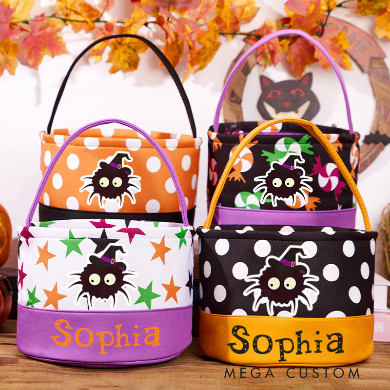 Personalized Halloween Trick or Treat Halloween Bucket Candy Tote Bag Halloween Gift for Kids