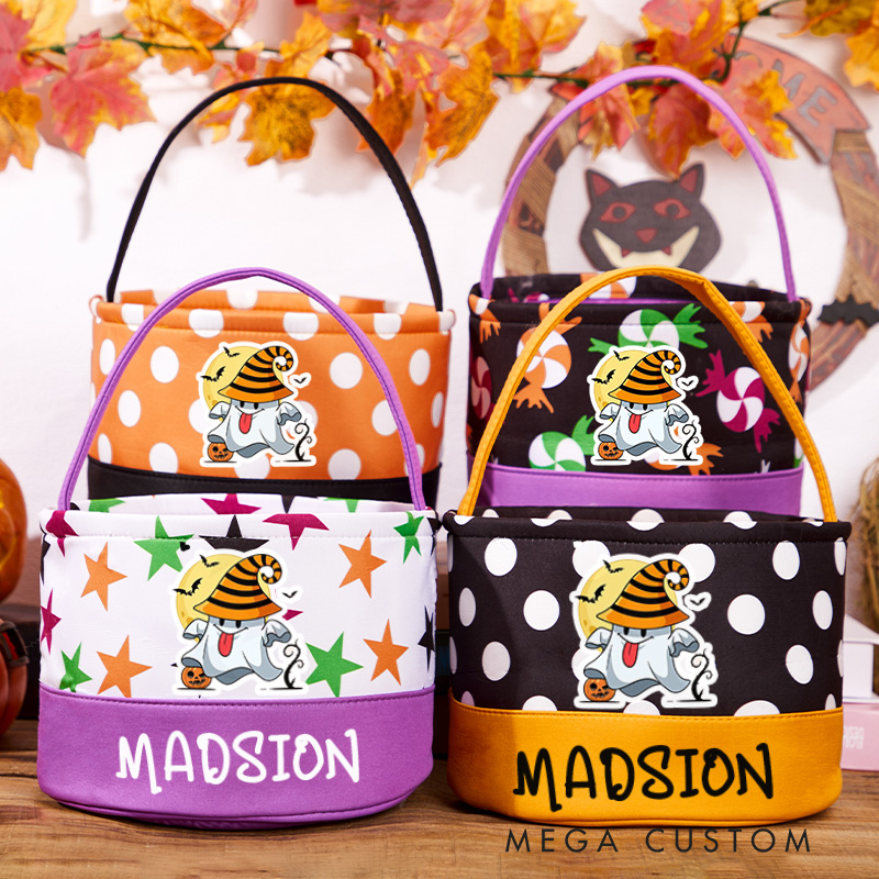 Personalized Trick or Treat Halloween Bag Basket Bucket Tote Kid’s Gift for Boy or Girl