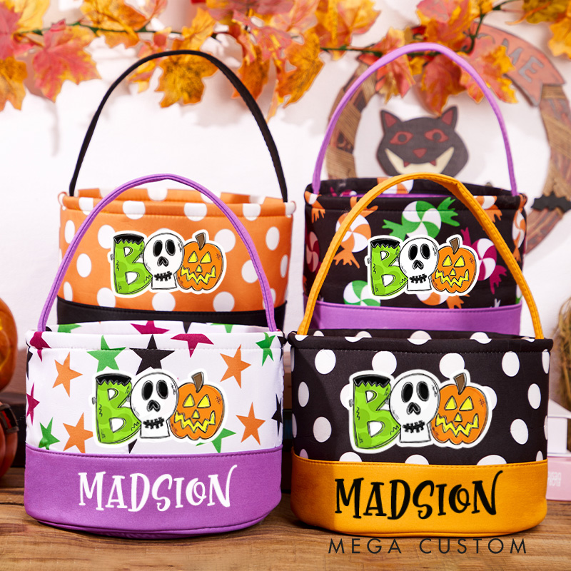 Personalized Trick or Treat Basket for Kids Pumpkin Ghost Bucket Halloween Kids Gift Bag