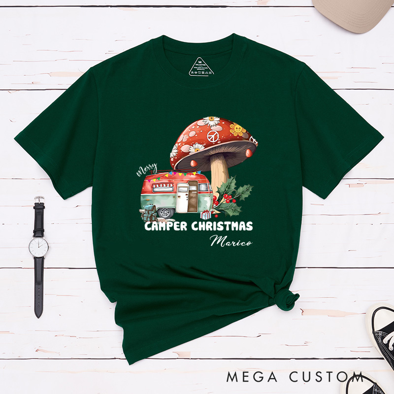 Personalized Camper Christmas T-Shirt Holiday Adventure Lover Shirt Christmas Gift for Hiking Outdoors 