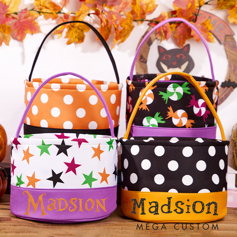 Personalized Trick or Treat Buckets Embroidered Name Halloween Bucket Kids Halloween Basket