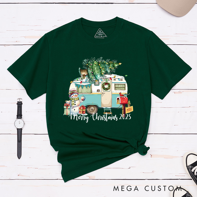Personalized Merry Christmas T-Shirt Camper Holiday Shirt Christmas Gift for Hiking Outdoors Lover