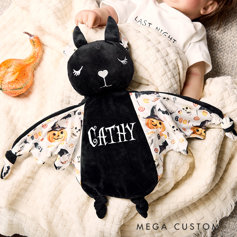 Personalized Soft Bat Design with Halloween Prints Baby Snuggle Animal Security Blanket