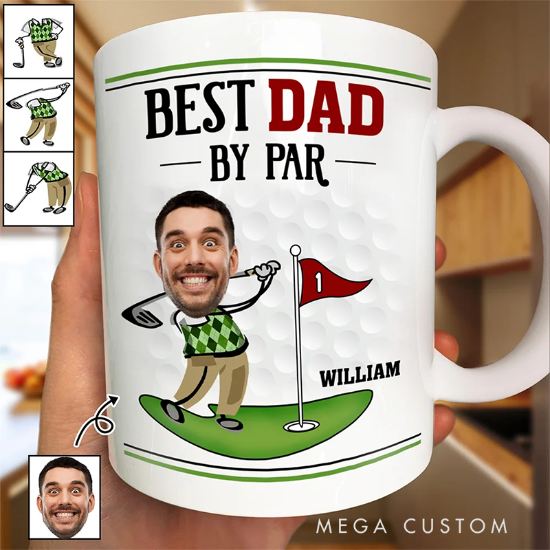 Personalized Golf Mug with "Best Dad by Par" Design and Custom Photo  