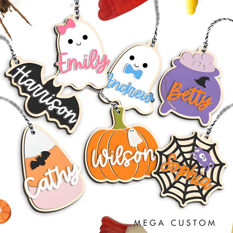 Personalized Halloween Trick or Treat Bag Name Tag Halloween Basket Decor Boo Basket Tag