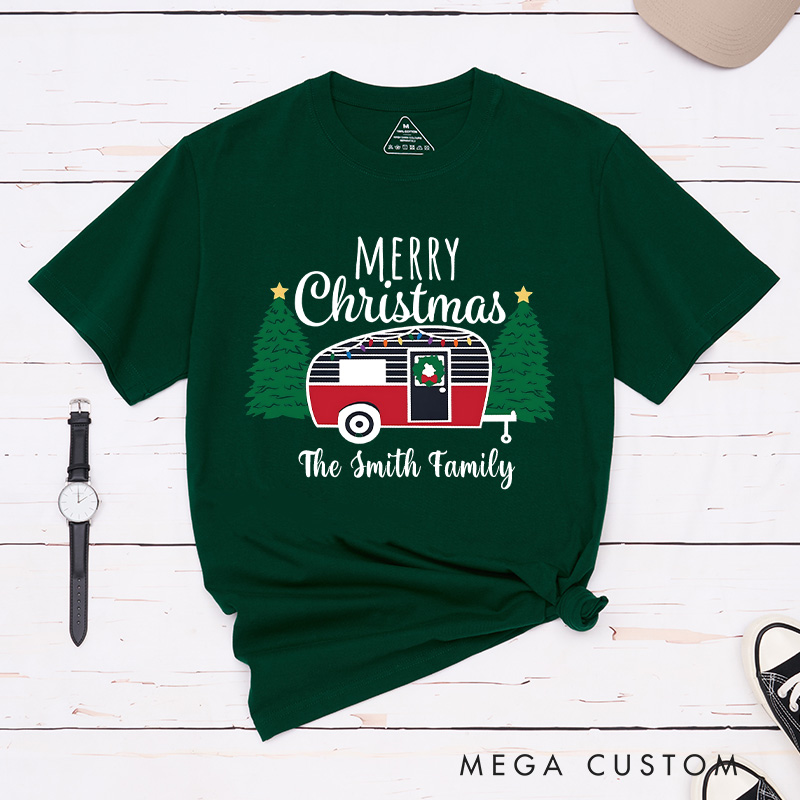 Personalized Cozy Camper Christmas T-Shirt Merry Christmas Shirt Christmas Gift for Hiking Outdoors Lover