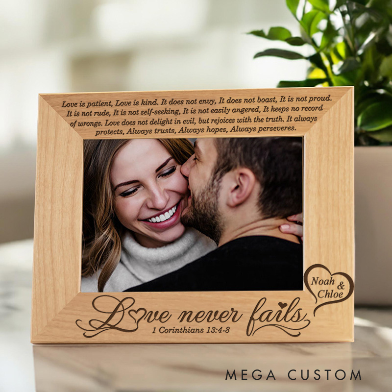 Personalized Love is Patient Love is Kind Love Never Fails Poem Picture Frame with Names Christian Wedding Gift Anniversary Gift for Couple