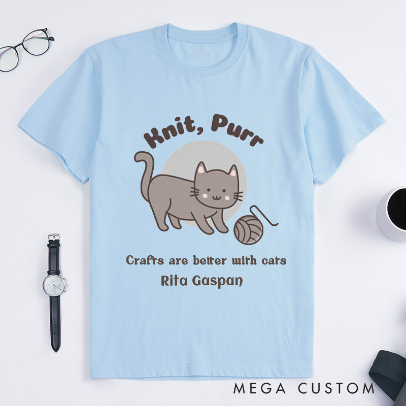 Personalized Funny Knitter Cat Classic T-Shirts Knitting T-Shirt Crafting Shirt Knitter Shirts Crafter Tee
