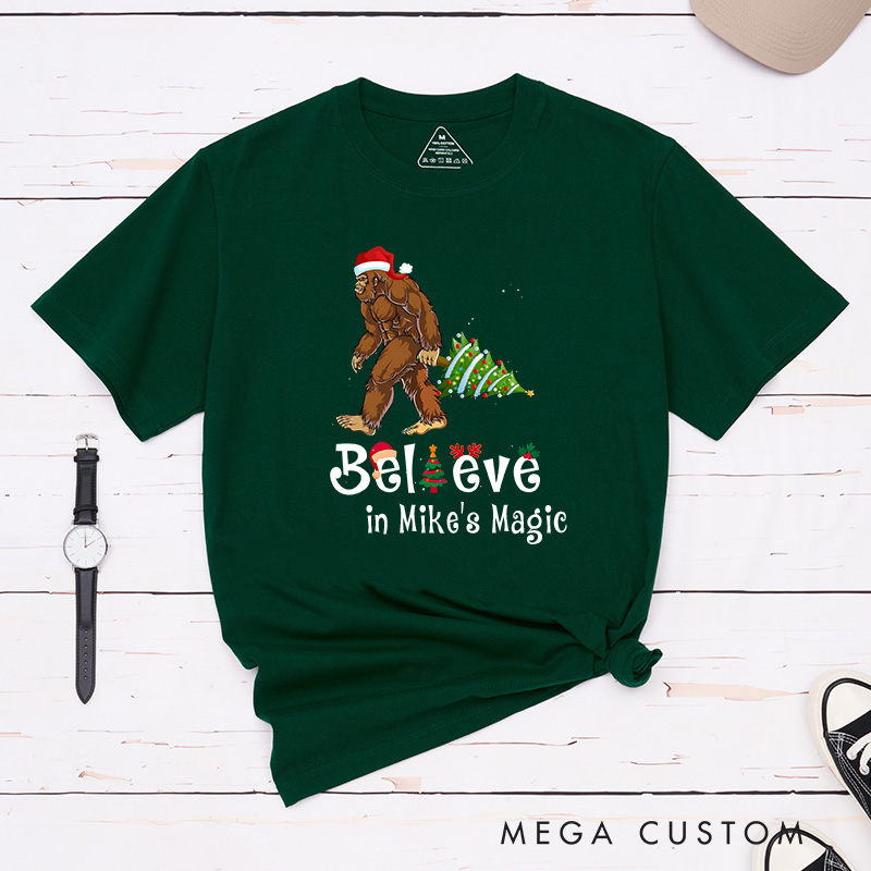 Personalized Bigfoot Christmas Adventure T-Shirt Merry Christmas Shirt Gift for Hiking Outdoors Lover