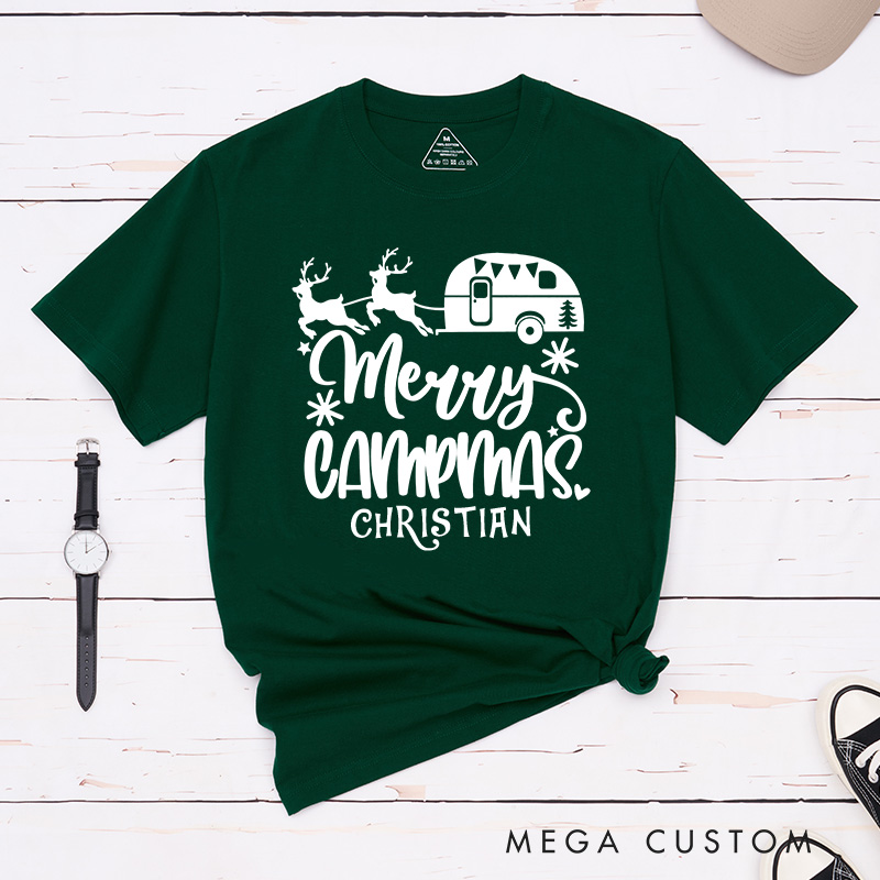 Personalized Merry Campmas T-Shirt Camping Christmas Shirt Gift for Hiking Outdoors Lover