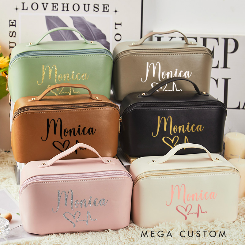Personalized Leather Cosmetic Bag for Nurse Large Capacity Makeup Bag Leather Storage Organizer Gift