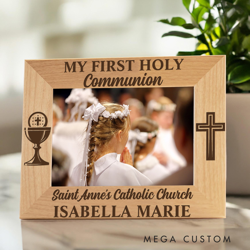 Personalized Cross Chalice My First Holy Communion Wooden Picture Frame with Name Religious Gift Christian Gift First Communion Gift