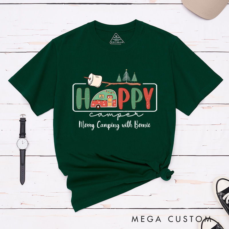 Personalized Happy Camper T-Shirt Outdoor Adventures Christmas Shirt Gift for Hiking Lover