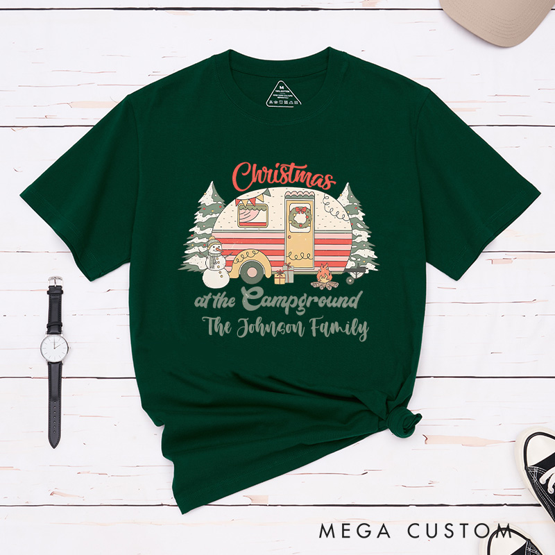Personalized Christmas at the Campground T-Shirt Outdoor Camping Christmas Shirt Gift for Hiking Lover