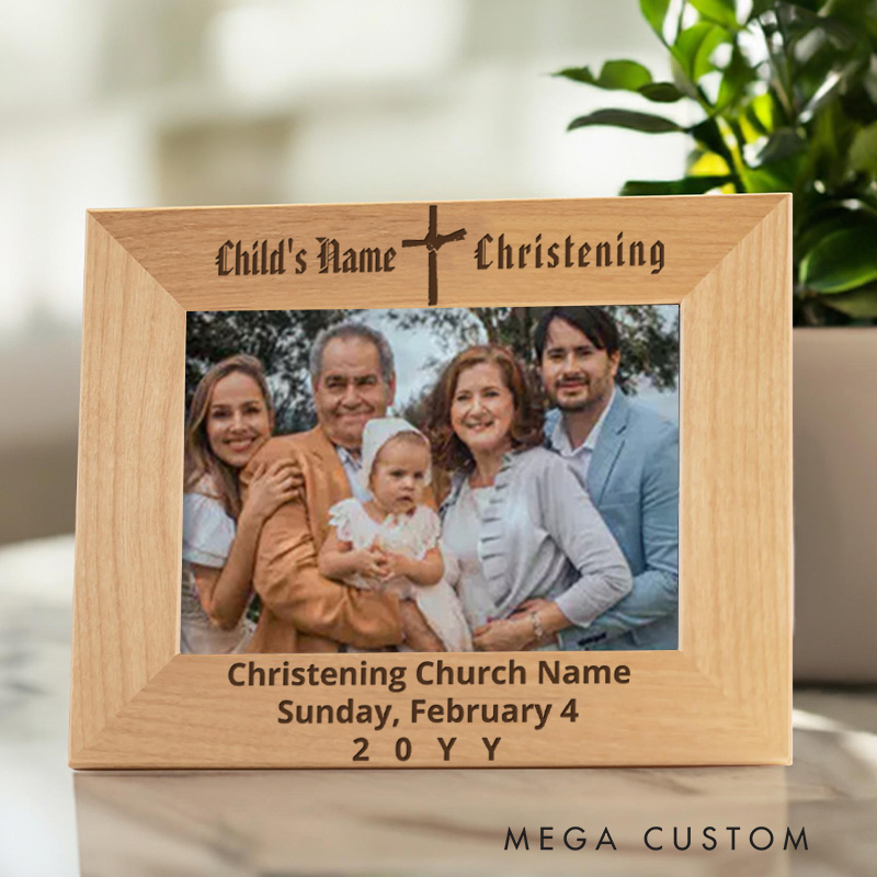 Personalized Elegant Modern Christening Cross Art Wooden Picture Frame with Name Religious Gift Christian Gift Christening Gift