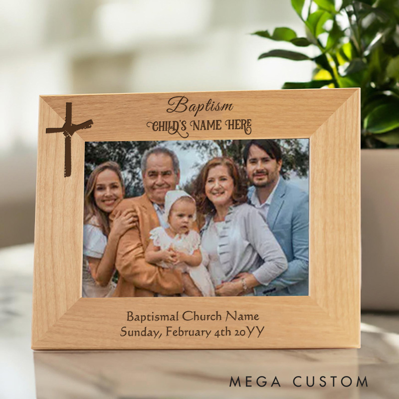 Personalized Elegant Palm Cross Baptism Religious Wooden Picture Frame with Name Religious Gift Christian Gift Baptism Gift