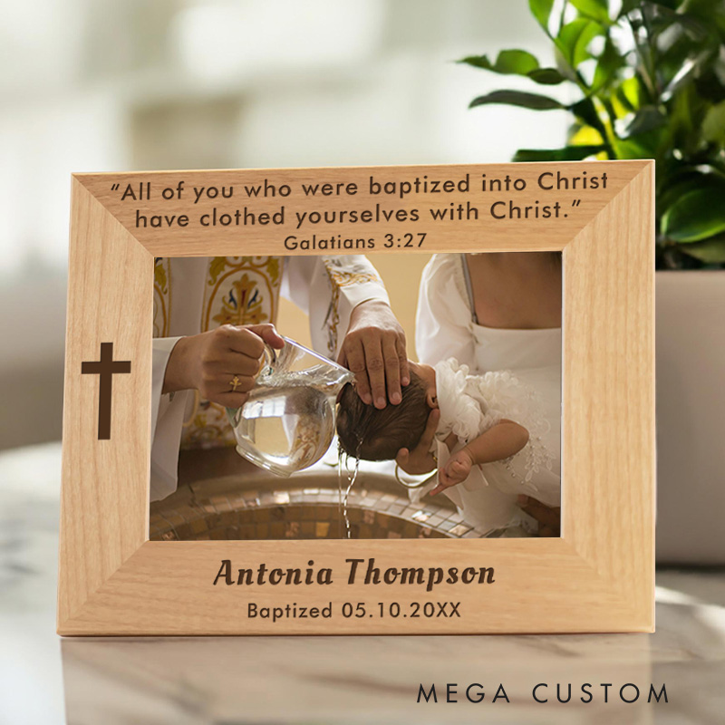 Personalized Cross Baptism Wooden Picture Frame with Name and Date Religious Gift Christian Gift Baptism Gift