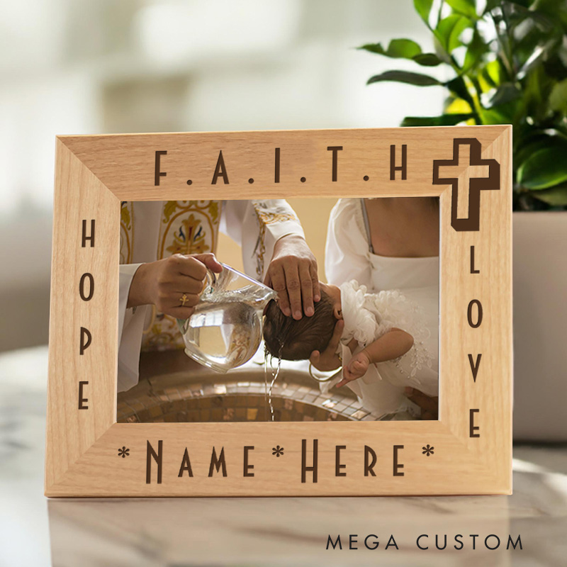 Personalized Elegant and Modern Cross Keepsake Wooden Picture Frame with Name and Date Religious Gift Christian Faith Gift