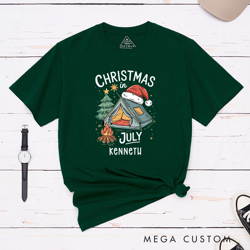 Personalized Christmas in July T-Shirt Outdoor Camping Lover Shirt Gift for Hiking Lover