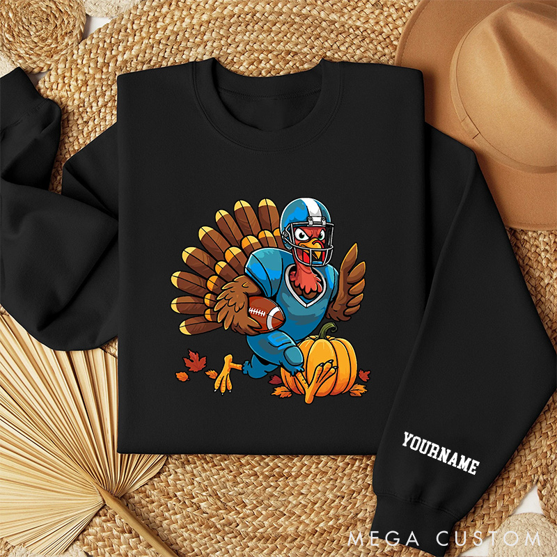 Personalized American Football Turkey Sweatshirt with Custom Name for Thanksgiving Day