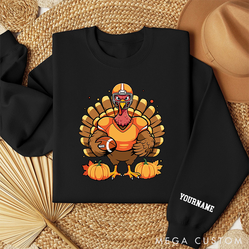 Personalized American Football Turkey Sweatshirt with Custom Player Name for Thanksgiving Day