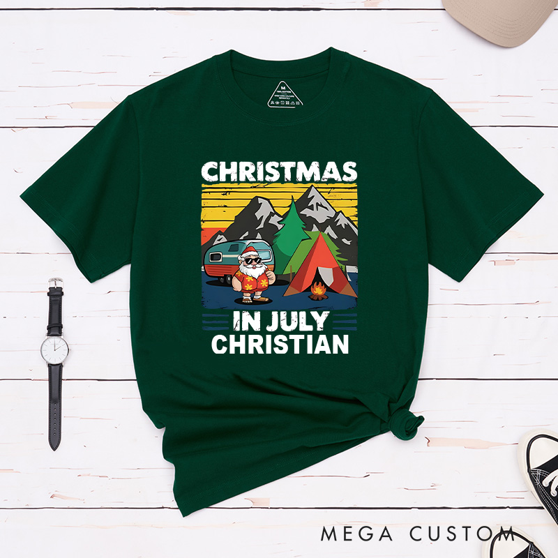 Personalized Christmas in July T-Shirt Outdoor Tropical Camping Shirt Gift for Hiking Lover