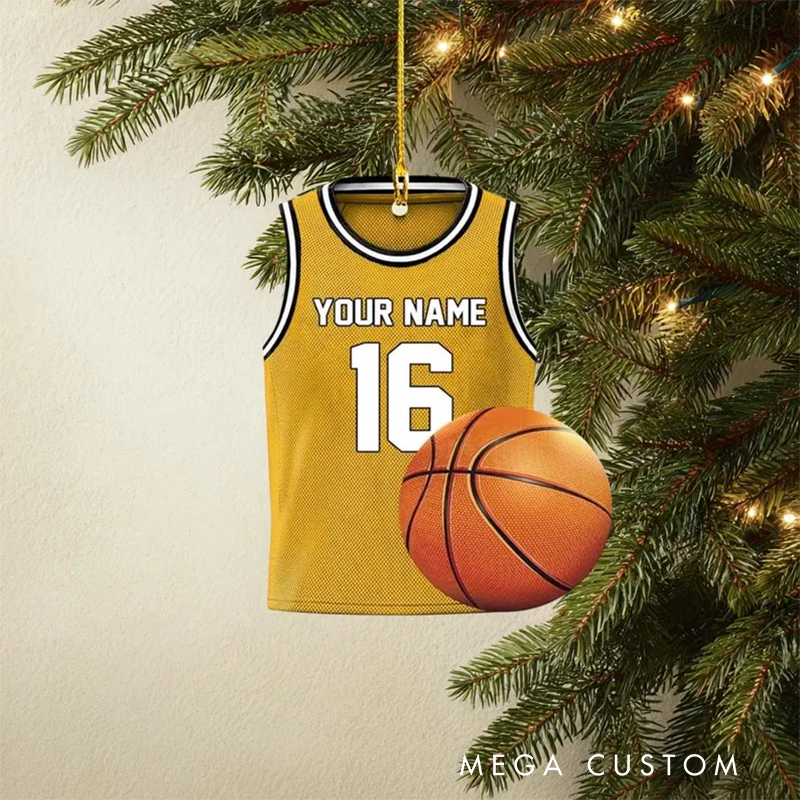 Personalized Basketball Jersey Acrylic Christmas Ornament with Custom Name, Number, and Color Options