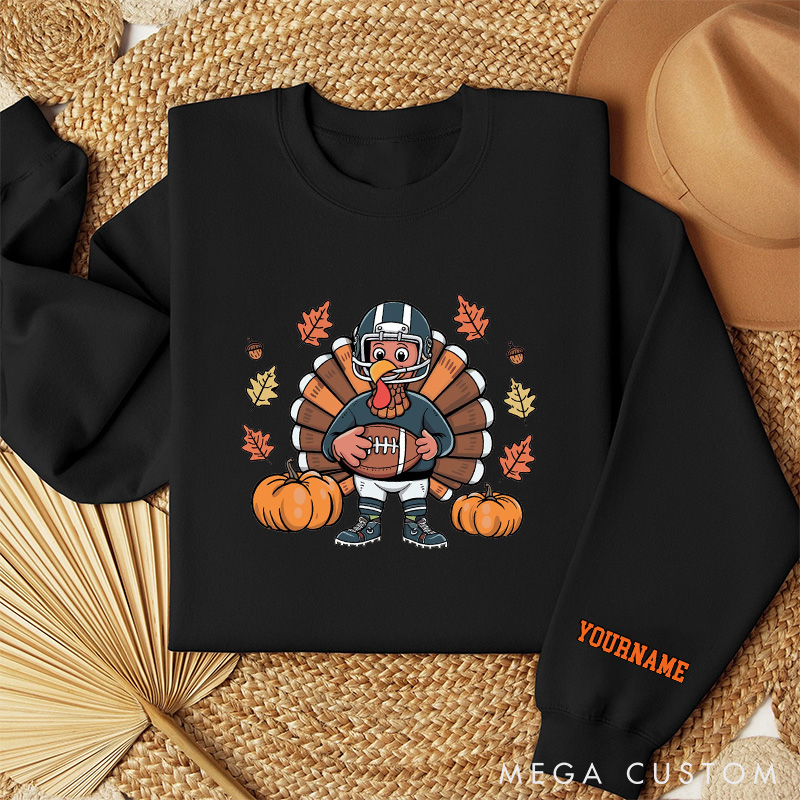 Personalized Thanksgiving American Football Turkey Sweatshirt with Custom Name, Celebrate Thanksgiving in Style