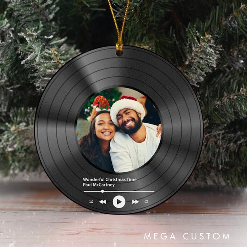Personalized Song Photo Ornament and Couple Song Ornament and Vinyl Record Photo Ornament and Couple Song Photo Ornament Couples Gifts