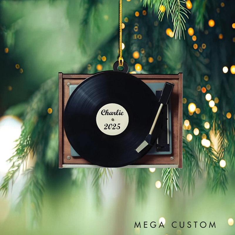 Personalized Vinyl Record Player Ornament and Custom Vintage Turntable Ornament and Vinyl Lover Gift
